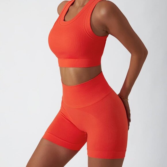 Workout Sets for Women 2 Piece Seamless Ribbed Tank Top Sport Bra High Waist Bik - Picture 4 of 6